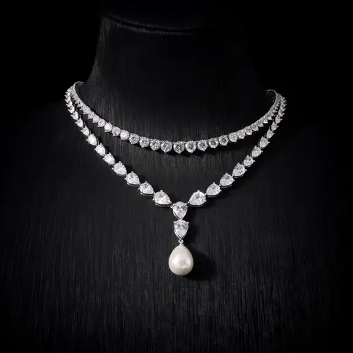 IN JEWELIFE 00105 طقم قلادات نسائي مكعب الزركون واللؤلؤ طقم مجوهرات للسيدات حفل زفاف إكسسوار خطوبة نمط فريد
