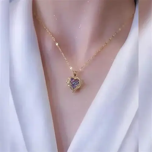قلادة رومانسية على شكل قلب للنساء، ذهبية اللون مع زركون ملون، سلسلة رقيقة أنيقة، هدية عصرية