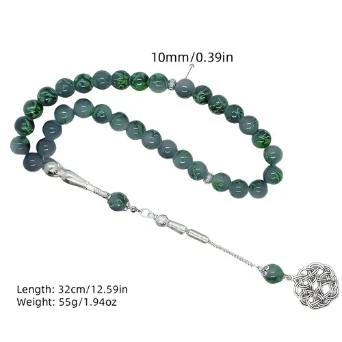 10mm33 أذن واحدة من الزجاج الأخضر نمط حبات المسبحة الإسلامية الصلاة اليومية العربية TASBIH ، أساور الصلاة العصرية للرجال والنساء