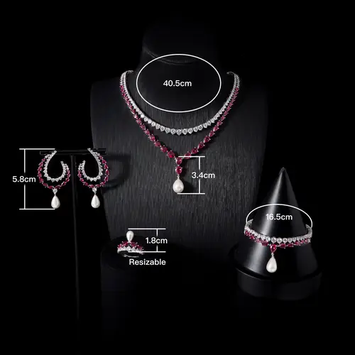 IN JEWELIFE 00105 طقم قلادات نسائي مكعب الزركون واللؤلؤ طقم مجوهرات للسيدات حفل زفاف إكسسوار خطوبة نمط فريد