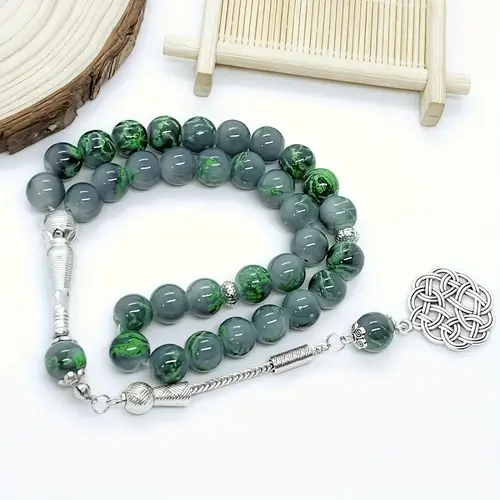 10mm33 أذن واحدة من الزجاج الأخضر نمط حبات المسبحة الإسلامية الصلاة اليومية العربية TASBIH ، أساور الصلاة العصرية للرجال والنساء