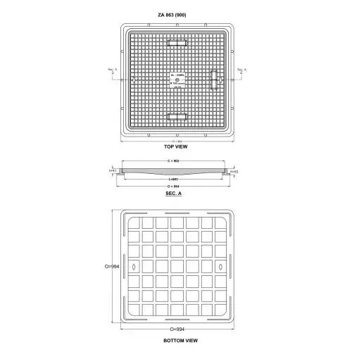 غطاء فتحات أرضية 90x90 (طن 12.5)