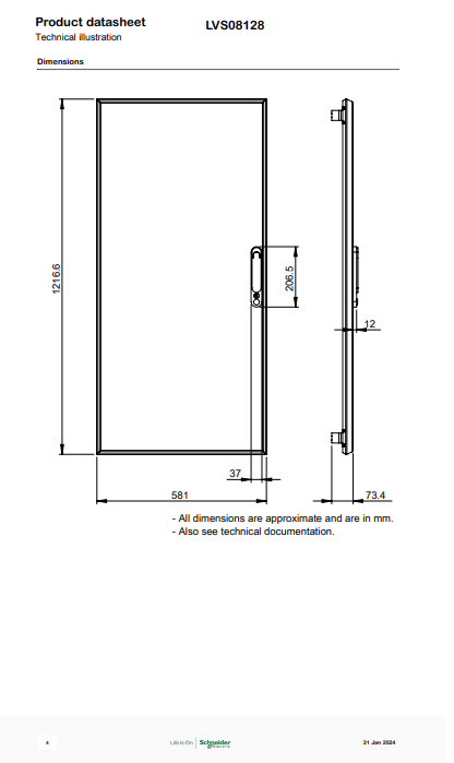 شنايدر - إكسسوار لوحة خدمة - PLAIN DOOR W600 24M PRISMA G IP30