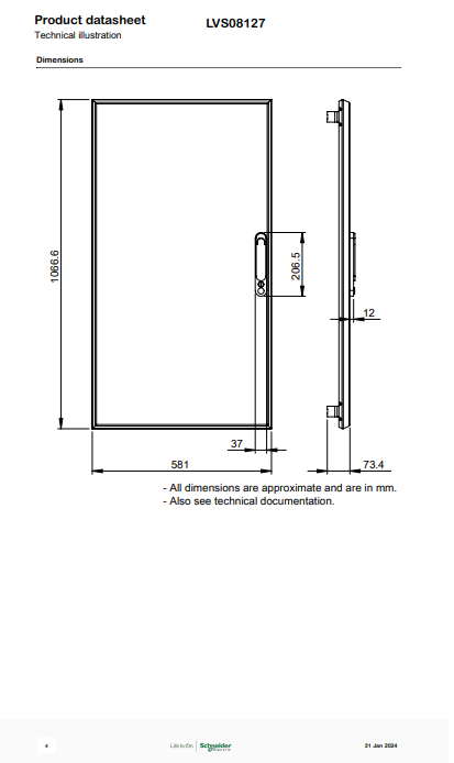شنايدر - إكسسوار لوحة خدمة - PLAIN DOOR W600 21M PRISMA G IP30