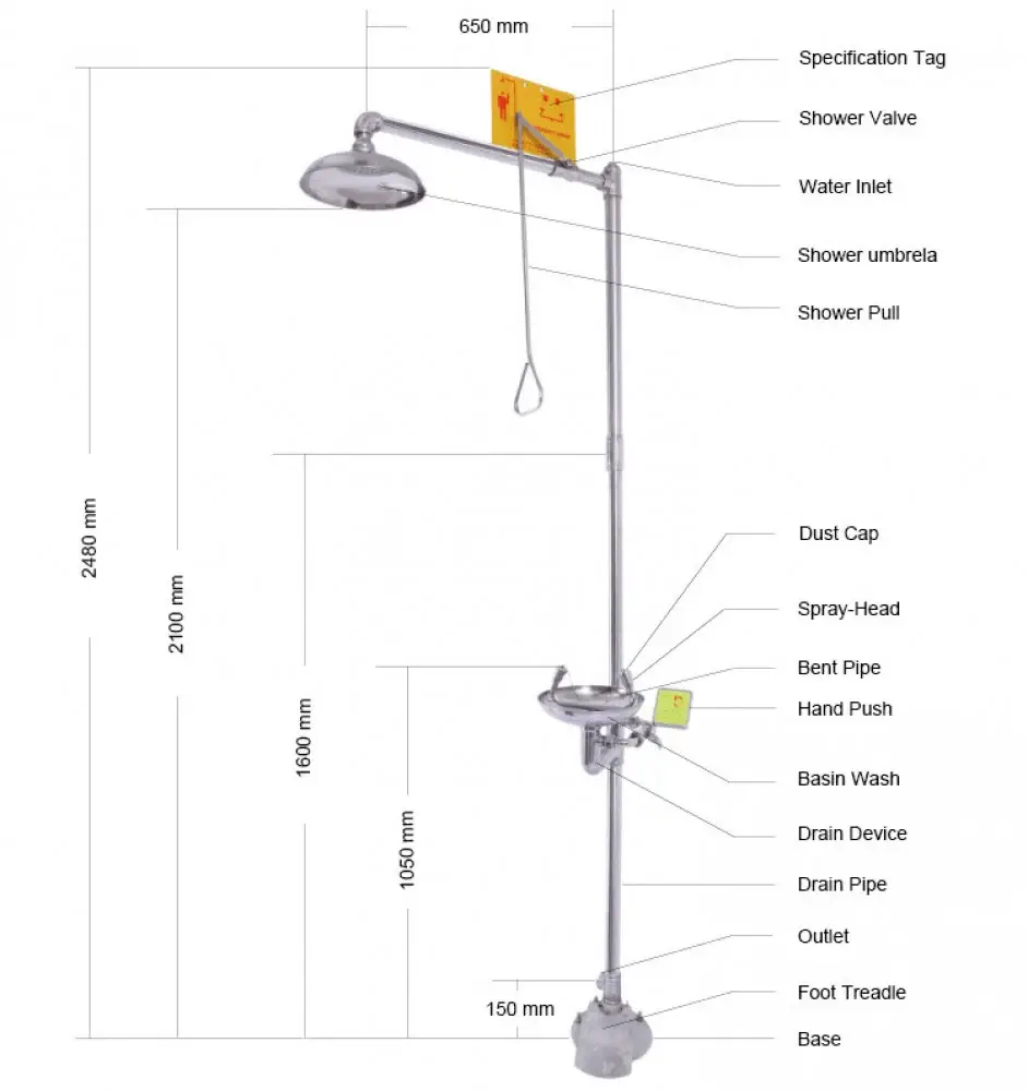 وحدة غسيل العيون والاستحمام في حالات الطوارئ استيل Emergency Eye Wash and Shower Unit Steel