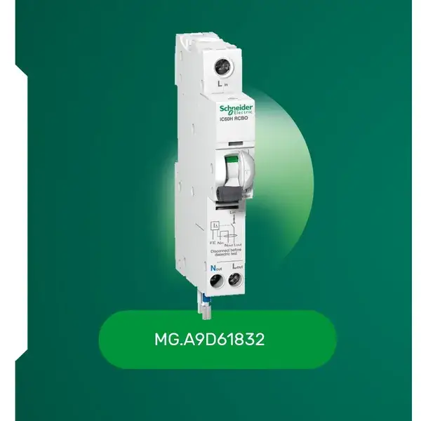 شنايدر - قاطع حماية من التسريب الأرضي - Acti9 iC60N, Earth Leakage, 1P + N, C Curve, 32A, 30mA, 240 V