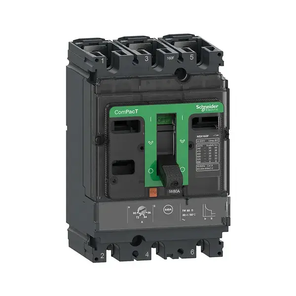 شنايدر - قاطع 80 أمبير - 3 خط - NSX100F, 36kA at 415VAC, TMD Trip Unit