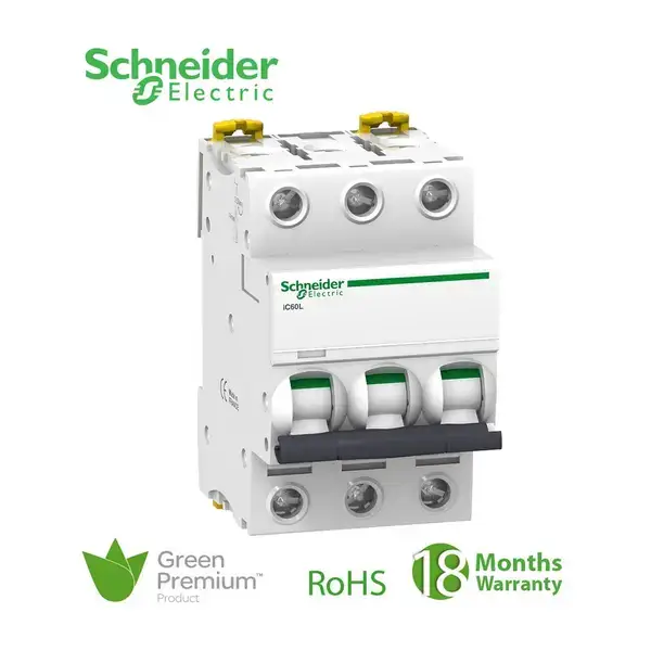 شنايدر - قاطع فرعي 3 خط - 6 أمبير - Acti9 iC60L, 3P, 6A, C Curve