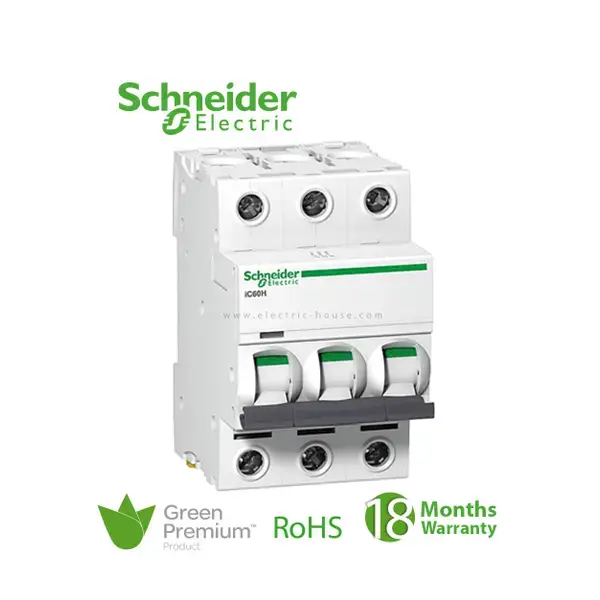 شنايدر - قاطع فرعي 3 خط - 32 أمبير - Acti9 iC60H, 3P, 32A, C Curve