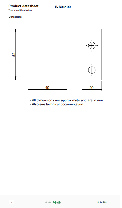 شنايدر - إكسسوار لوحة خدمة - 4 COPPER ANGLE BRACKETS 250A