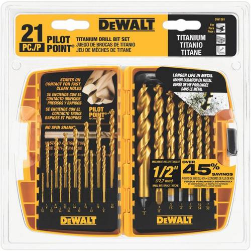 DEWALT TITANIUM PILOT POINT DRILL BIT SET, 21-PIECE