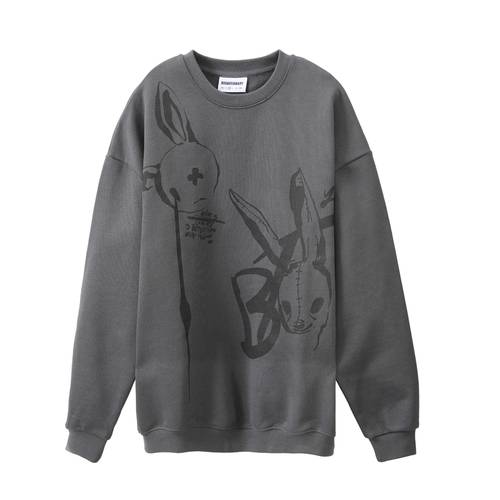 سويتشيرت رمادى مطبوع  Rabbit برقبة دائرية