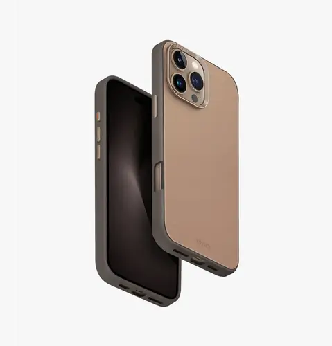 UNIQ IPHONE 16 SERIES DUO SERIES LYDEN LEATHERETTE CASE -NATURAL/FLINT GRAY