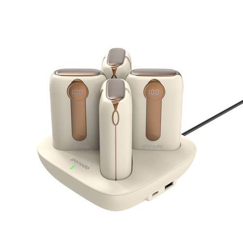 PORODO 10,000 MAH 4 IN 1 POWER BANK STATION LIGHTNING/USB-C CONNECTOR -CREAM
