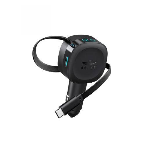 BRAVE DUAL PORT CAR CHARGER WITH RECTRACTABLE TYPE-C CABLE BCC-28