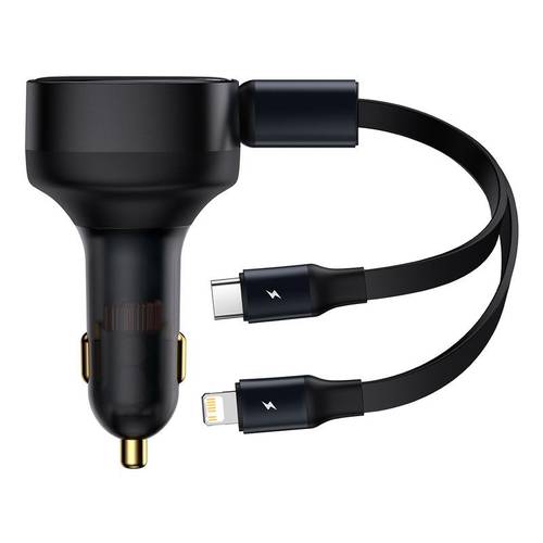 BASEUS 2 IN 1 30W WITH RETRACTABLE CABLE  CAR CHARGER -BLACK
