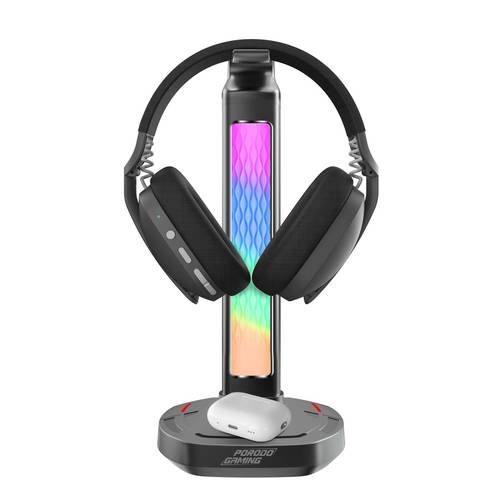 PORODO GAMING HEADPHONE STAND PDX527 WIRELESS CHARGING & USB-C HUB 