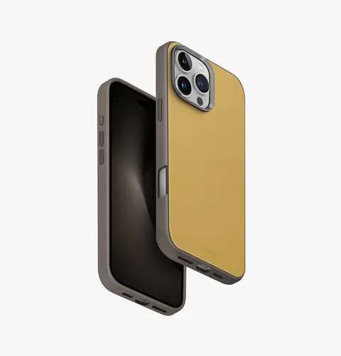 UNIQ IPHONE 16 SERIES DUO SERIES LYDEN LEATHERETTE CASE -YELLOW/GRAY