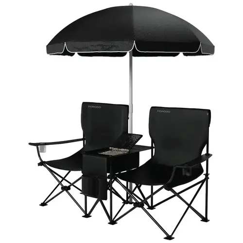 PORORDO CAMPSHADE CAMPING DUAL CHAIR WITH UMBRELLA & CUP HOLDER
