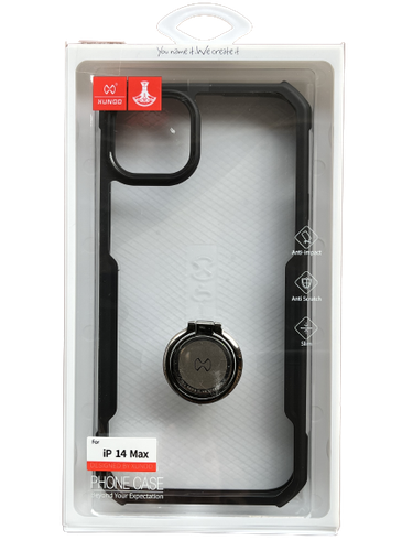 XUNDD IPHONE 14+ CLEAR CASE WITH RING - BLACK