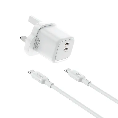 WiWU CUBE 45W DUAL USB-C PORT FAST CHARGER+ CABLE COMBO