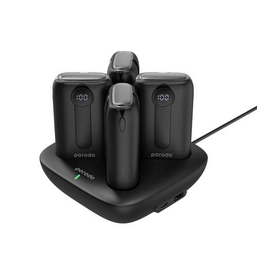 PORODO 10,000 MAH 4 IN 1 POWER BANK STATION WITH LIGHTNING/USB-C CONNECTOR -BLACK