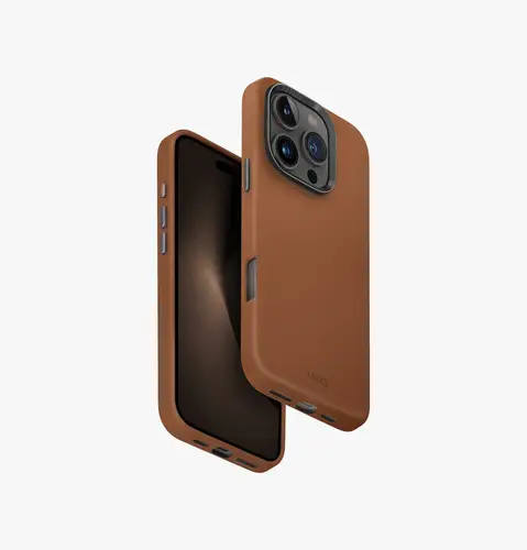 UNIQ IPHONE 16 SERIES LYDEN VEGAN LEATHER MAGCLICK CASE - BROWN
