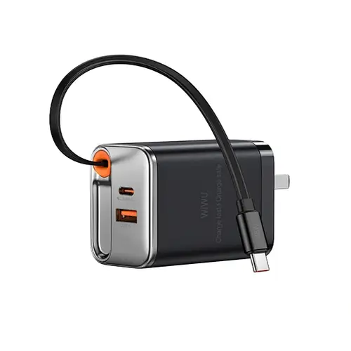 WIWU HELIX GAN FASTER CHARGER PD 45W BUILT IN RETRACTABLE USB-C CABLE