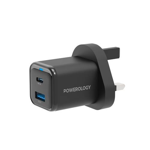 POWEROLOGY 35W PWC023 DUAL PORT SUPER COMPACT QUICK CHARGER (WITH USB-C CABLE)