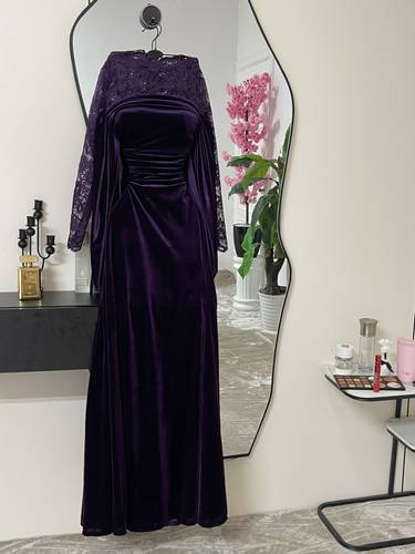 فستان سهره مخمل مع دانتيل  - S