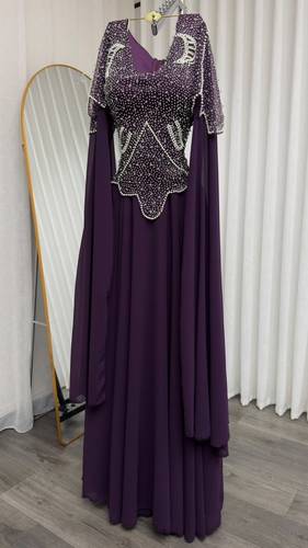 فستان سهره خرز باكمام طويله  - احمر  - 3XL