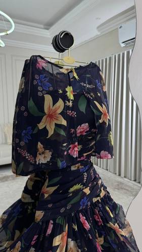 فستان مشجر طبقات  - اسود - 2XL