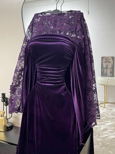 فستان سهره مخمل مع دانتيل  - S