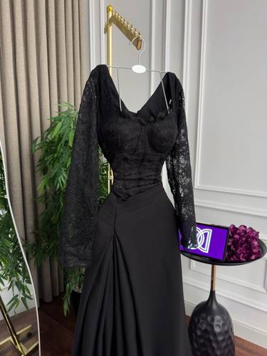 فستان سهره باكمام طويله - اسود - 3XL