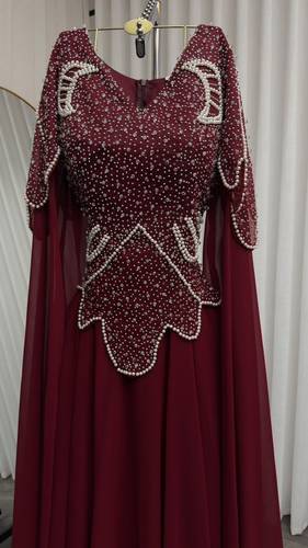 فستان سهره خرز باكمام طويله  - احمر  - 3XL