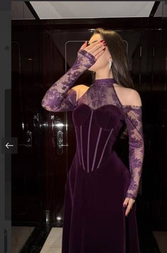 فستان سهره مخمل  - موف - 3XL