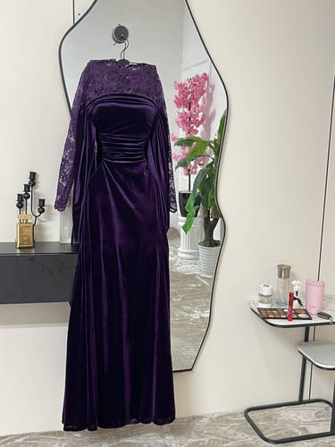 فستان سهره مخمل مع دانتيل  - S