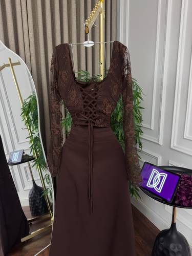 فستان سهره باكمام طويله - اسود - 3XL