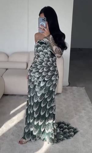 فستان سهره خرز 3 الوان  - S - اخضر