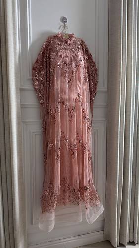 جلابيه سهره مطرزه قطعتين هدب  - ذهبي - 2XL