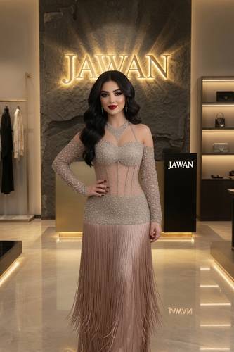 فستان سهر خرز مع هدب  - S