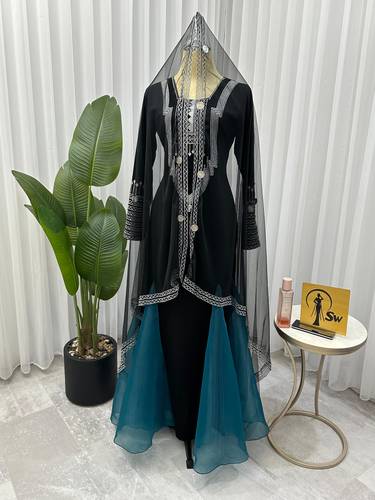 جلابيه عسيريه مع الطرحه  - اسود - 3XL
