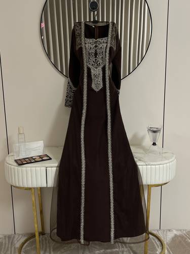 جلابيه مطرزه  قطعتين  - 2XL - اسود