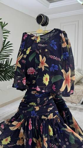 فستان مشجر طبقات  - اسود - 2XL
