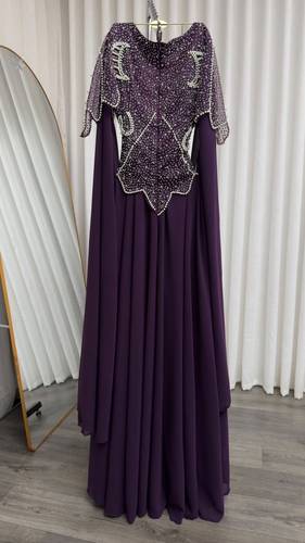 فستان سهره خرز باكمام طويله  - احمر  - 3XL