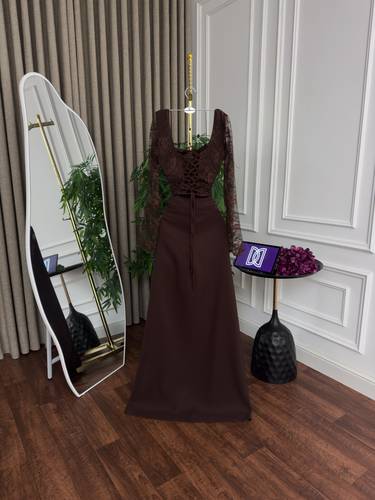 فستان سهره باكمام طويله - اسود - 3XL