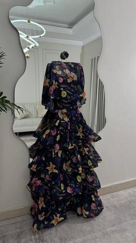 فستان مشجر طبقات  - اسود - 2XL