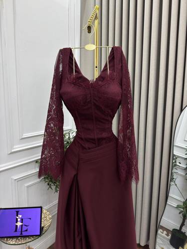 فستان سهره باكمام طويله - اسود - 3XL