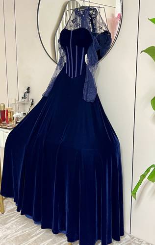 فستان سهره مخمل  - موف - 3XL