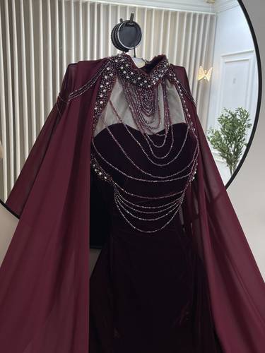 فستان سهره مخمل مزين باكسسوار  - S